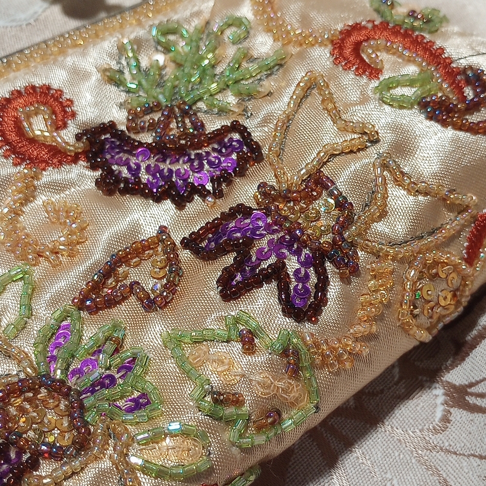 Embroidered Beaded Clutch with Beaded Handle - Picture 7 of 10